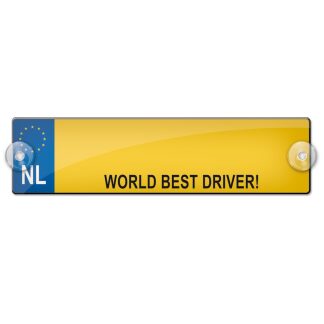 World best driver naamnummerbord geel met cijfer en letter stickers